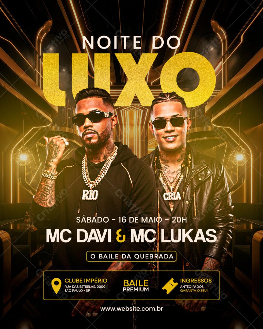 Flyer Noite do Luxo Funk Baile Quebrada PSD Editável