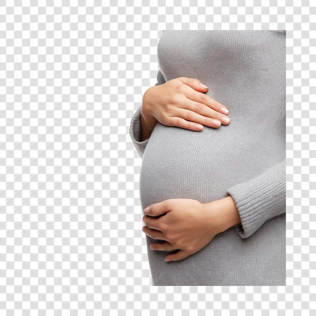 Foto Recortada Barriga Grávida Mulher Vestido Cinza PNG Fundo Transparente