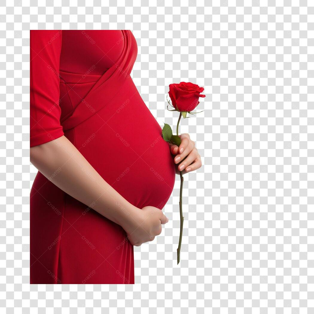 Foto Recortada Barriga Grávida Vestido Vermelho Rosa PNG Fundo Transparente