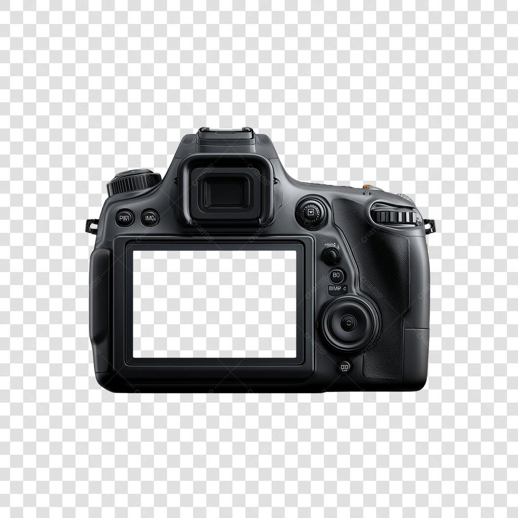 Foto Recortada Câmera Fotográfica DSLR Preta PNG Fundo Transparente