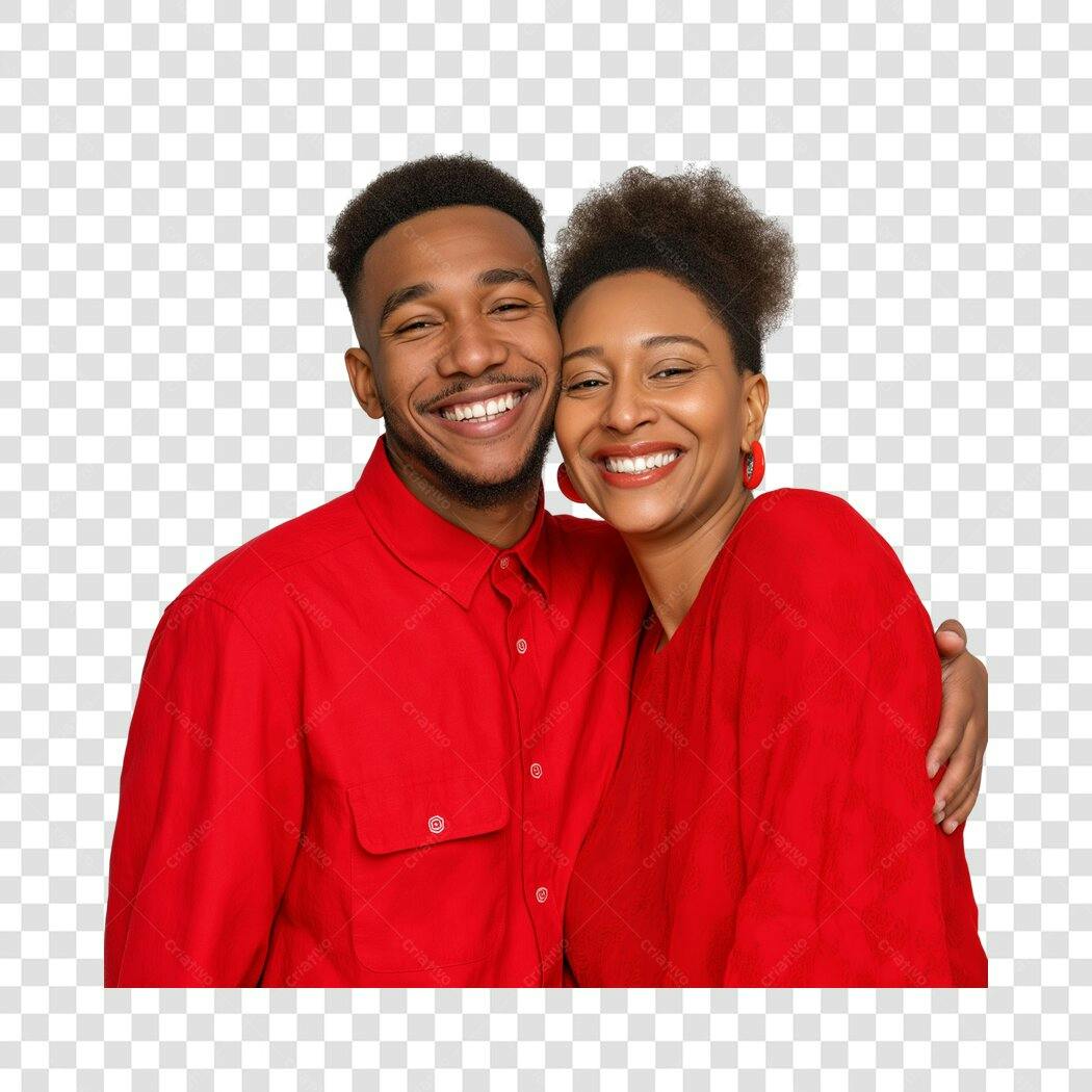 Foto Recortada Casal Negro Sorrindo Roupas Vermelhas PNG Fundo Transparente