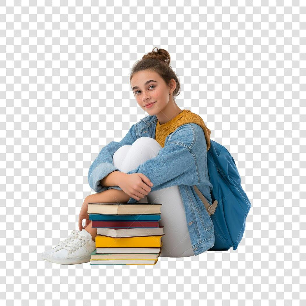 Foto Recortada Estudante Adolescente Livros Mochila PNG Fundo Transparente