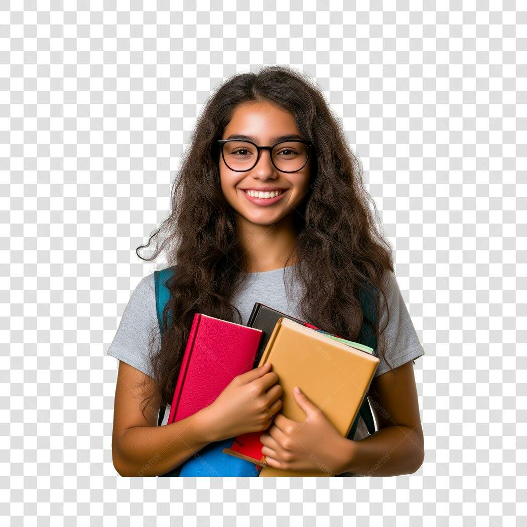 Foto Recortada Estudante Adolescente Sorrindo Livros PNG Fundo Transparente