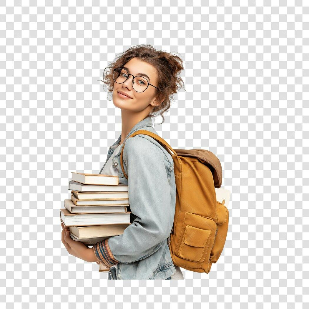 Foto Recortada Estudante Jovem Feminina Livros PNG Fundo Transparente
