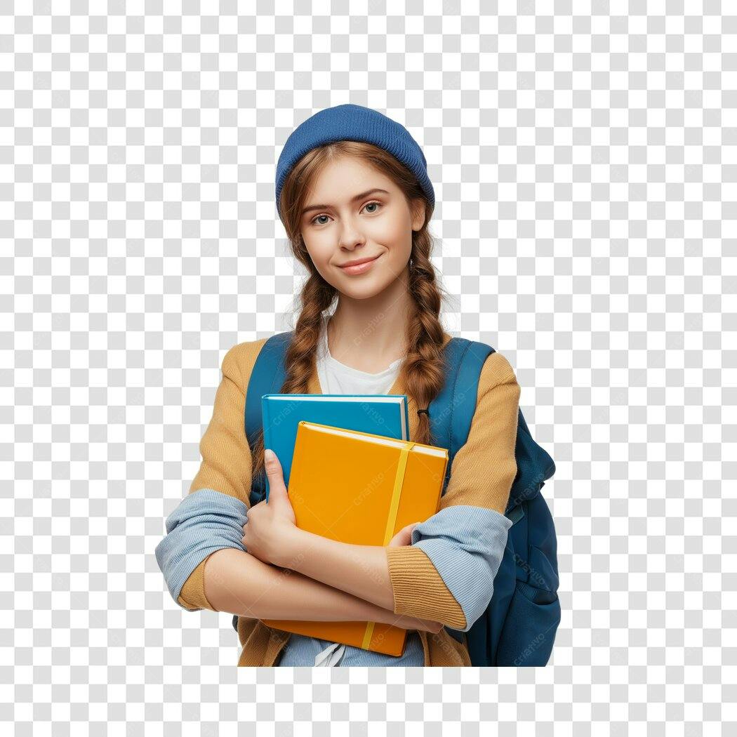 Foto Recortada Estudante Jovem Mochila Livros PNG Fundo Transparente