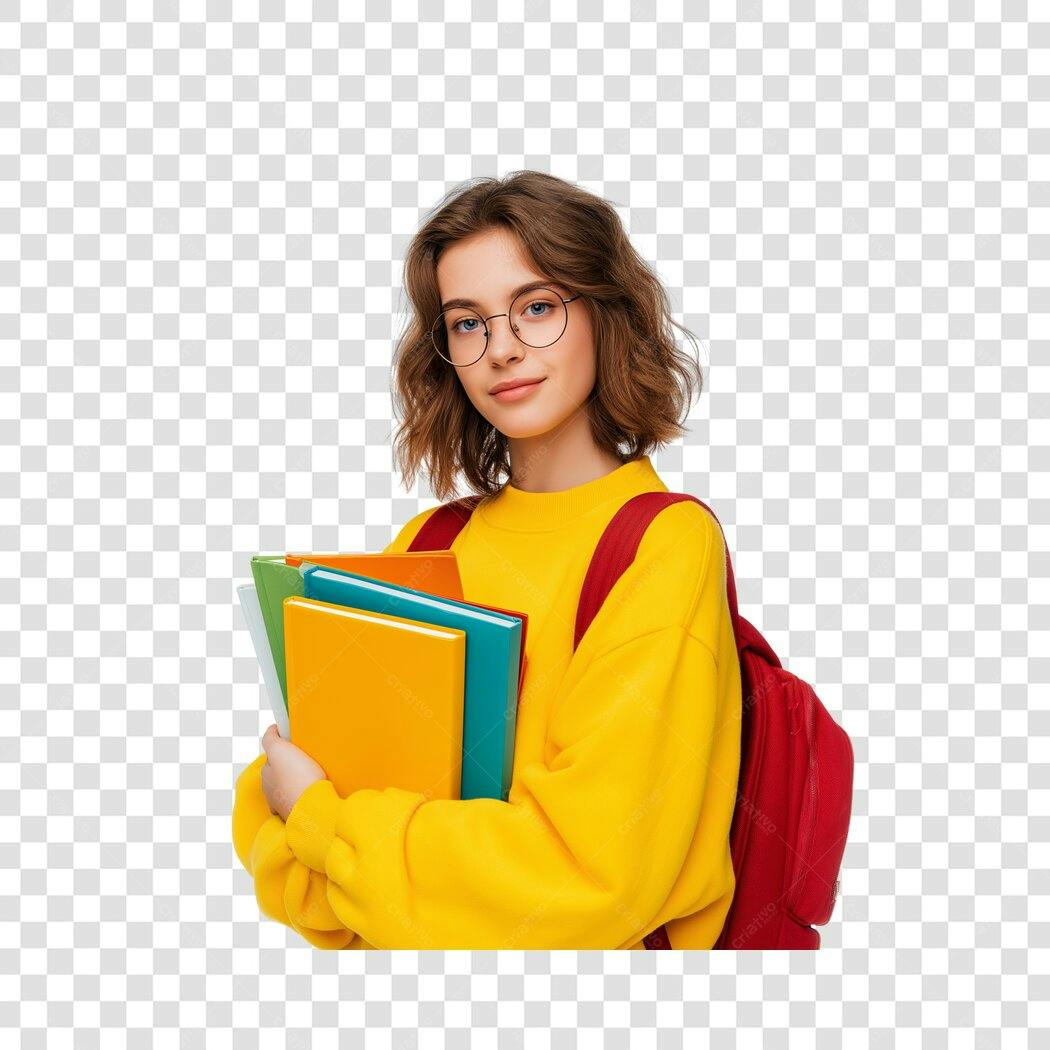 Foto Recortada Estudante Jovem Óculos Livros PNG Fundo Transparente