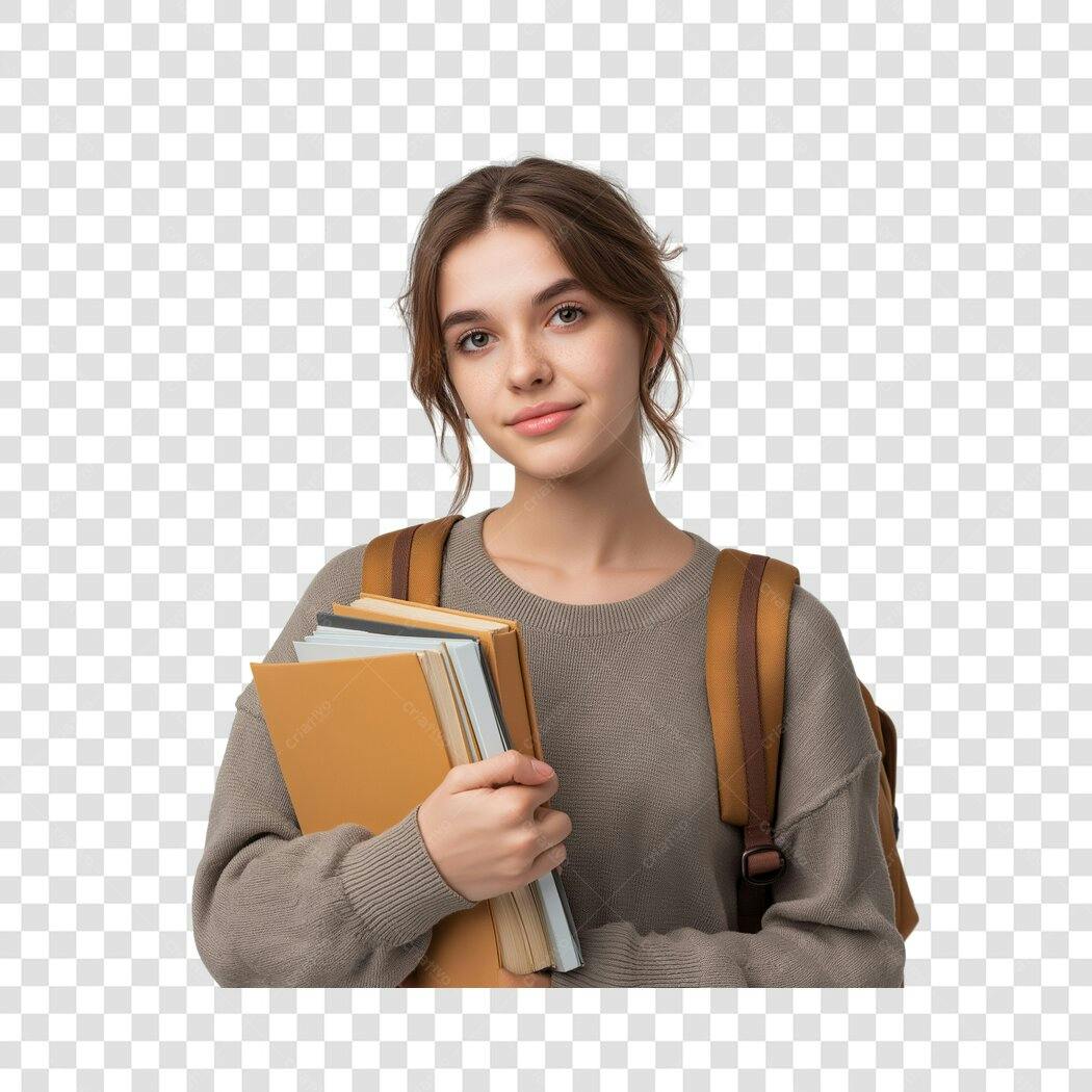Foto Recortada Estudante Mulher Jovem Livros PNG Fundo Transparente