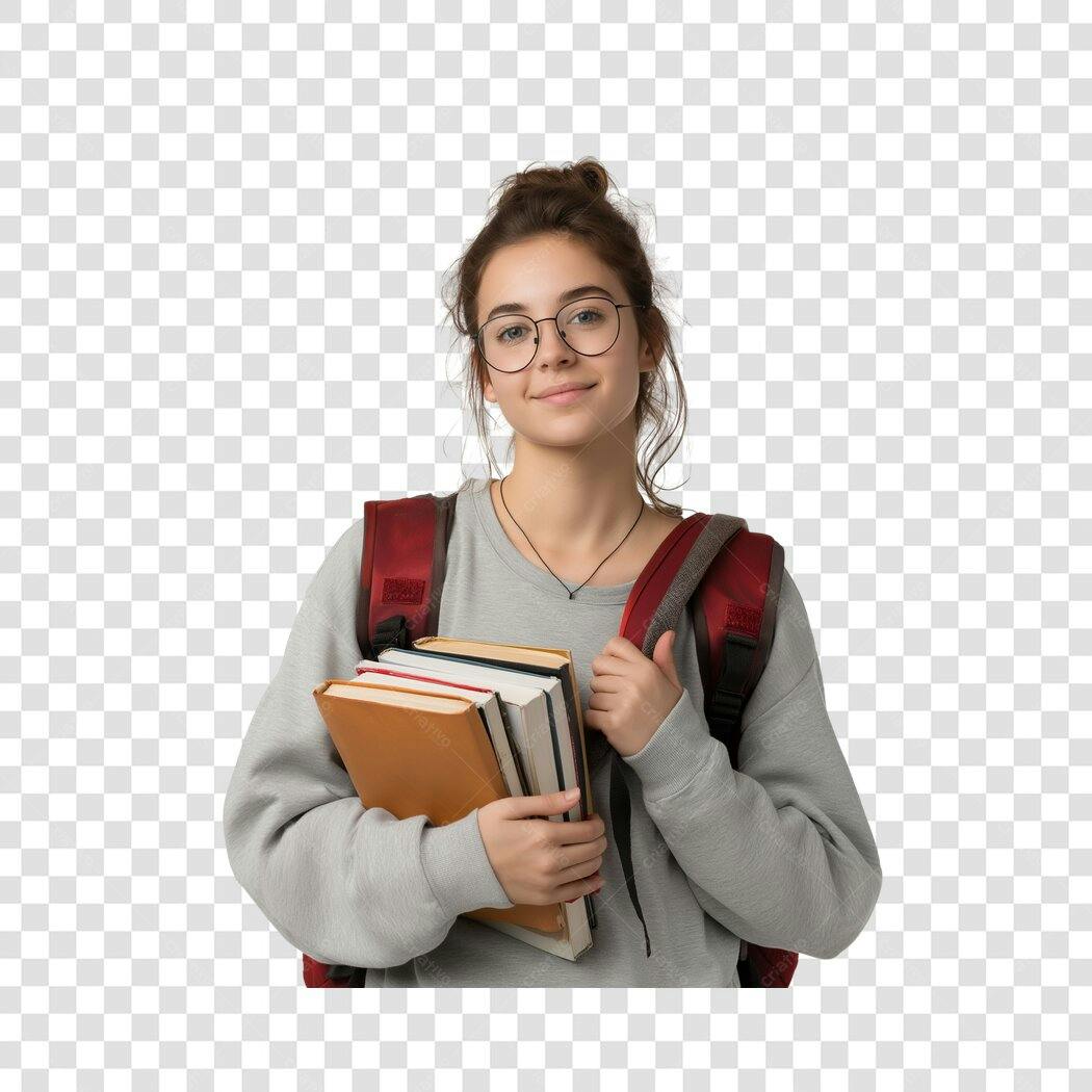 Foto Recortada Estudante Mulher Jovem Livros PNG Fundo Transparente