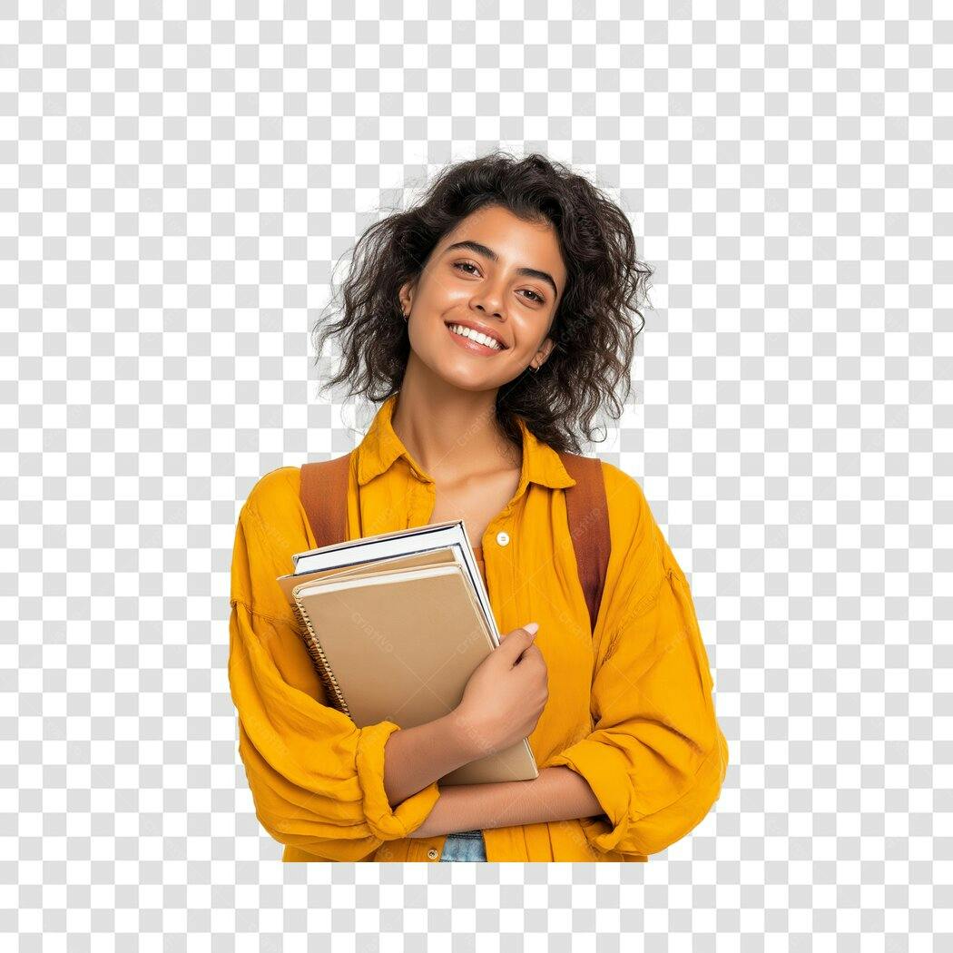 Foto Recortada Estudante Mulher Jovem Sorrindo PNG Fundo Transparente