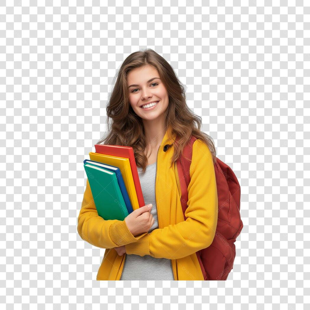 Foto Recortada Estudante Mulher Sorrindo Livros PNG Fundo Transparente