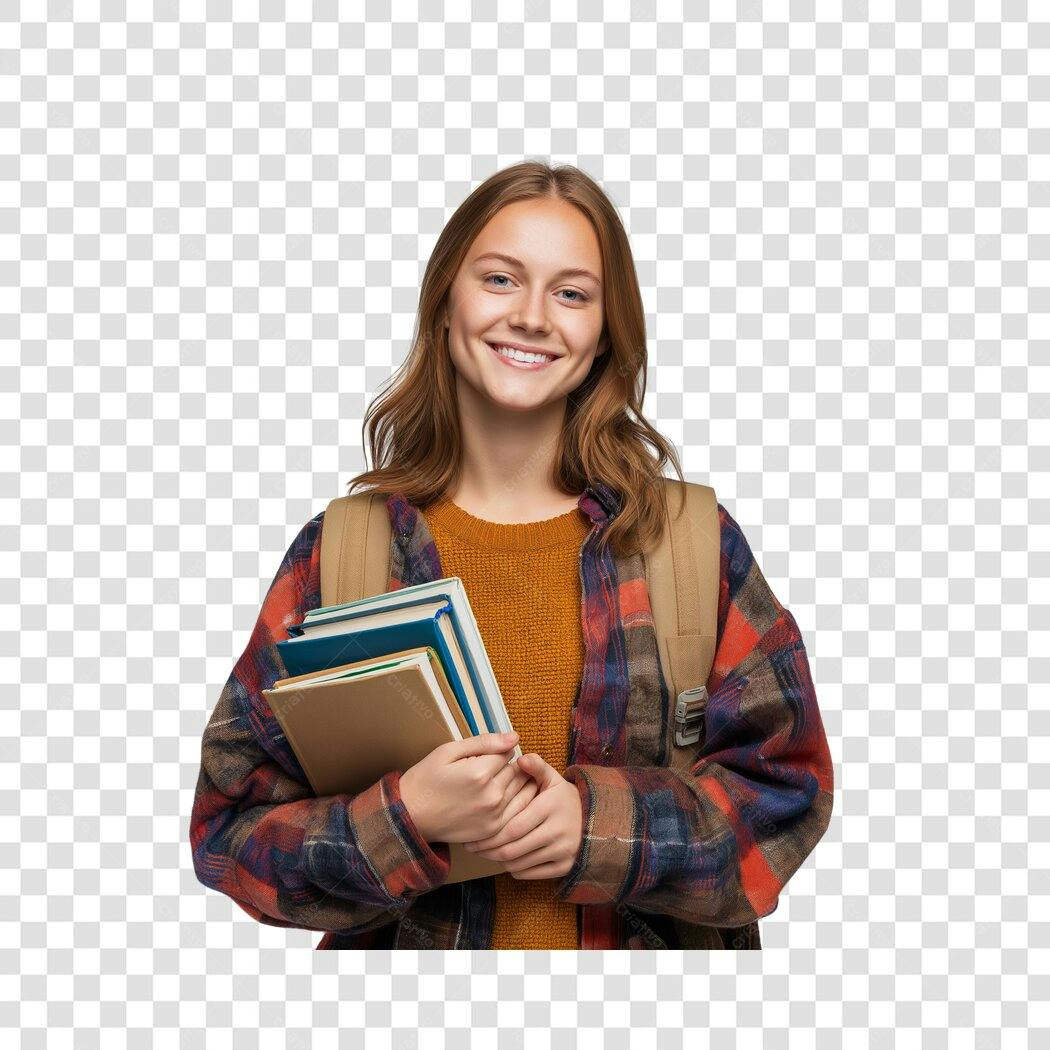 Foto Recortada Estudante Mulher Sorrindo Livros PNG Fundo Transparente