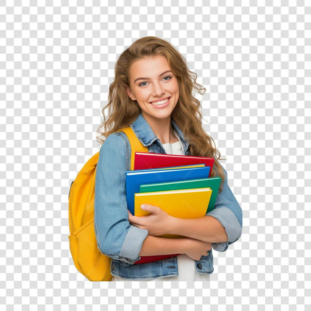 Foto Recortada Estudante Mulher Sorrindo Livros PNG Fundo Transparente