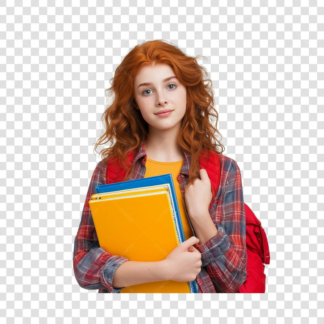 Foto Recortada Estudante Ruiva Livros PNG Fundo Transparente