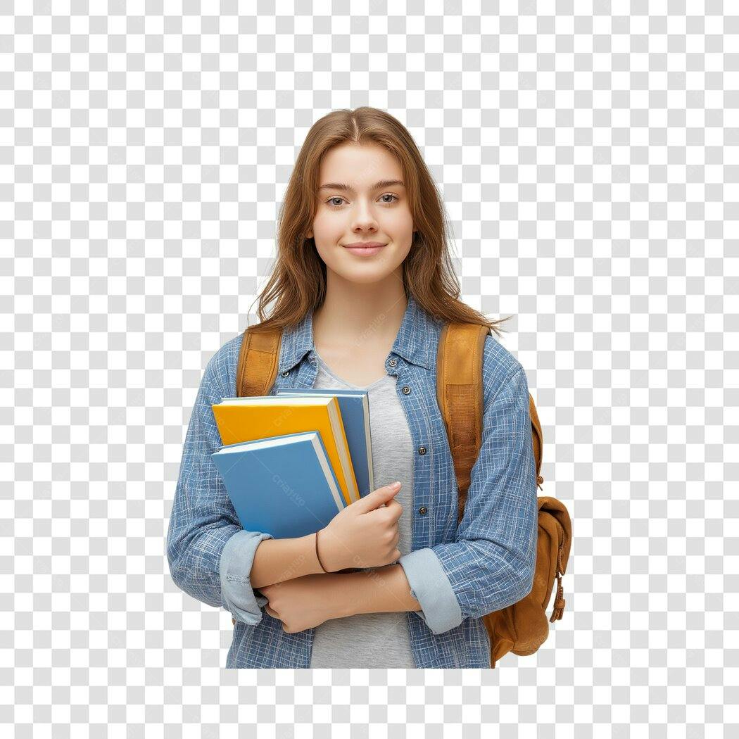 Foto Recortada Estudante Universitária Livros PNG Fundo Transparente