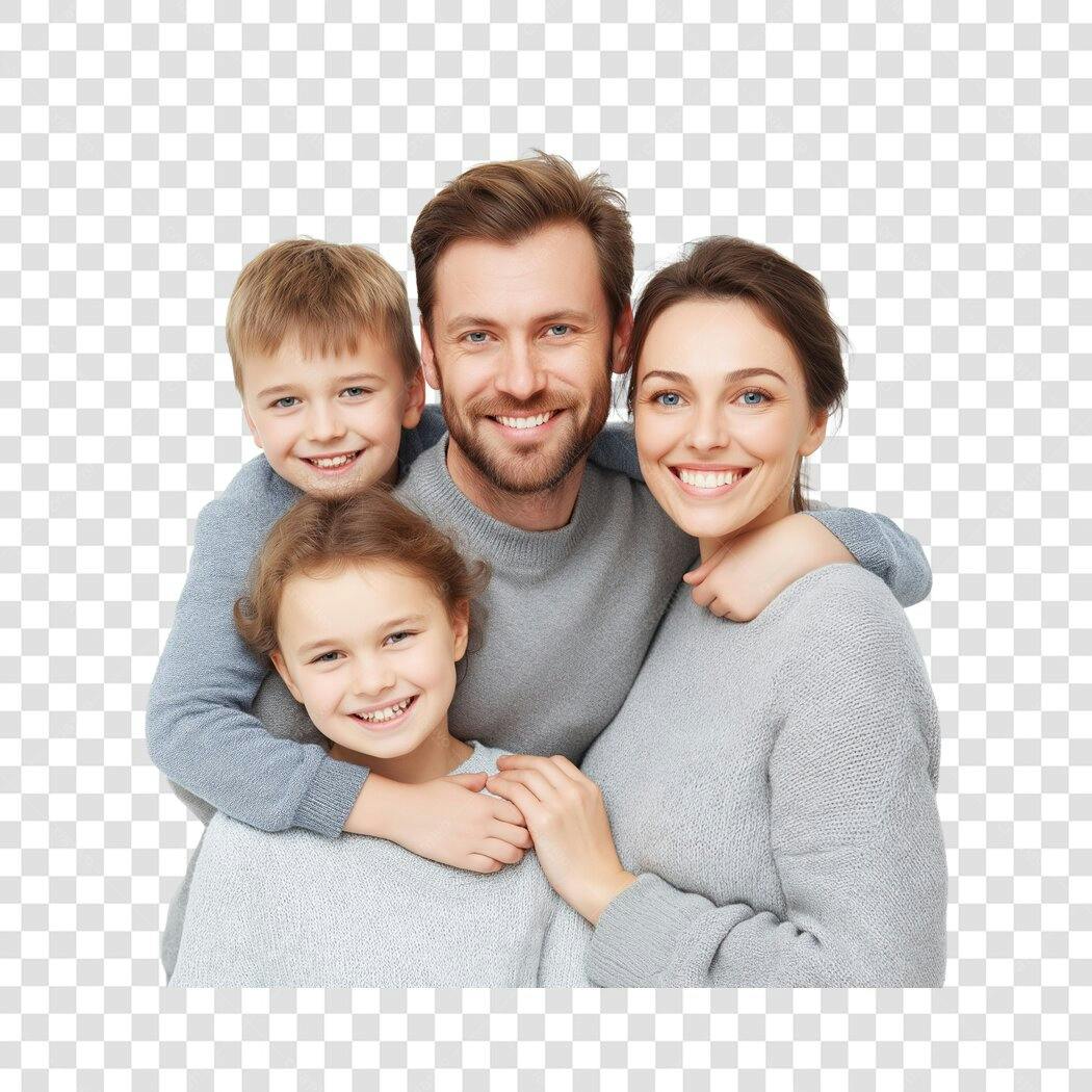 Foto Recortada Família Feliz Abraçada PNG Fundo Transparente