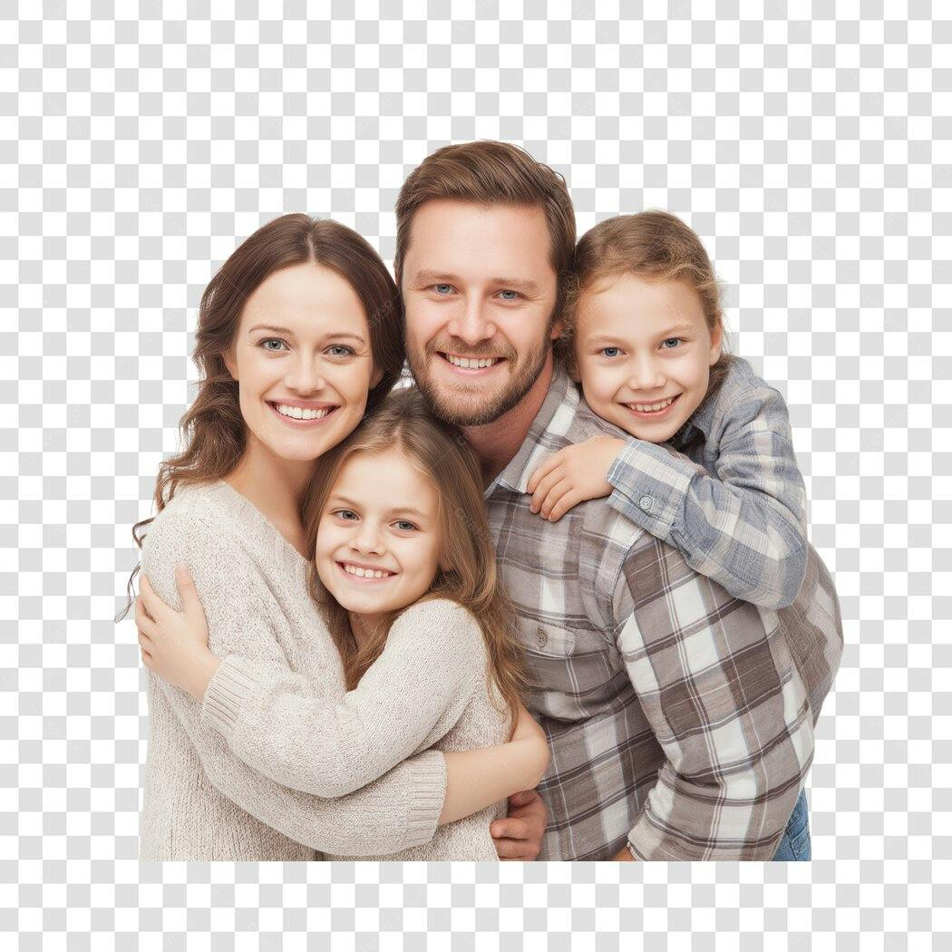 Foto Recortada Família Feliz Abraçada PNG Fundo Transparente