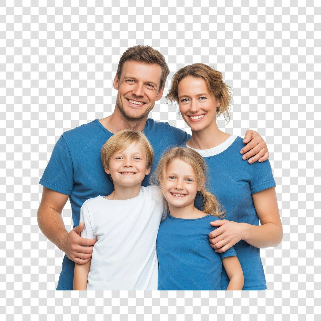 Foto Recortada Família Feliz Quatro Pessoas PNG Fundo Transparente
