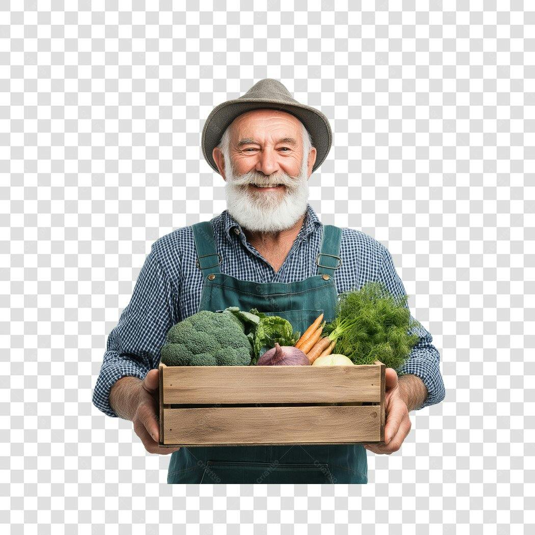 Foto Recortada Fazendeiro Idoso Legumes PNG Fundo Transparente
