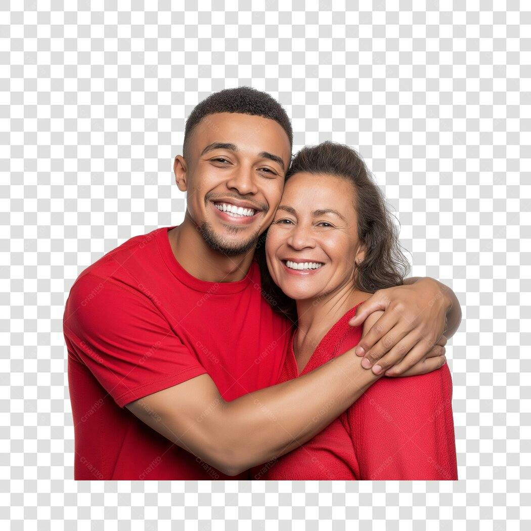 Foto Recortada Filho e Mãe Abraçados Sorrindo PNG Fundo Transparente