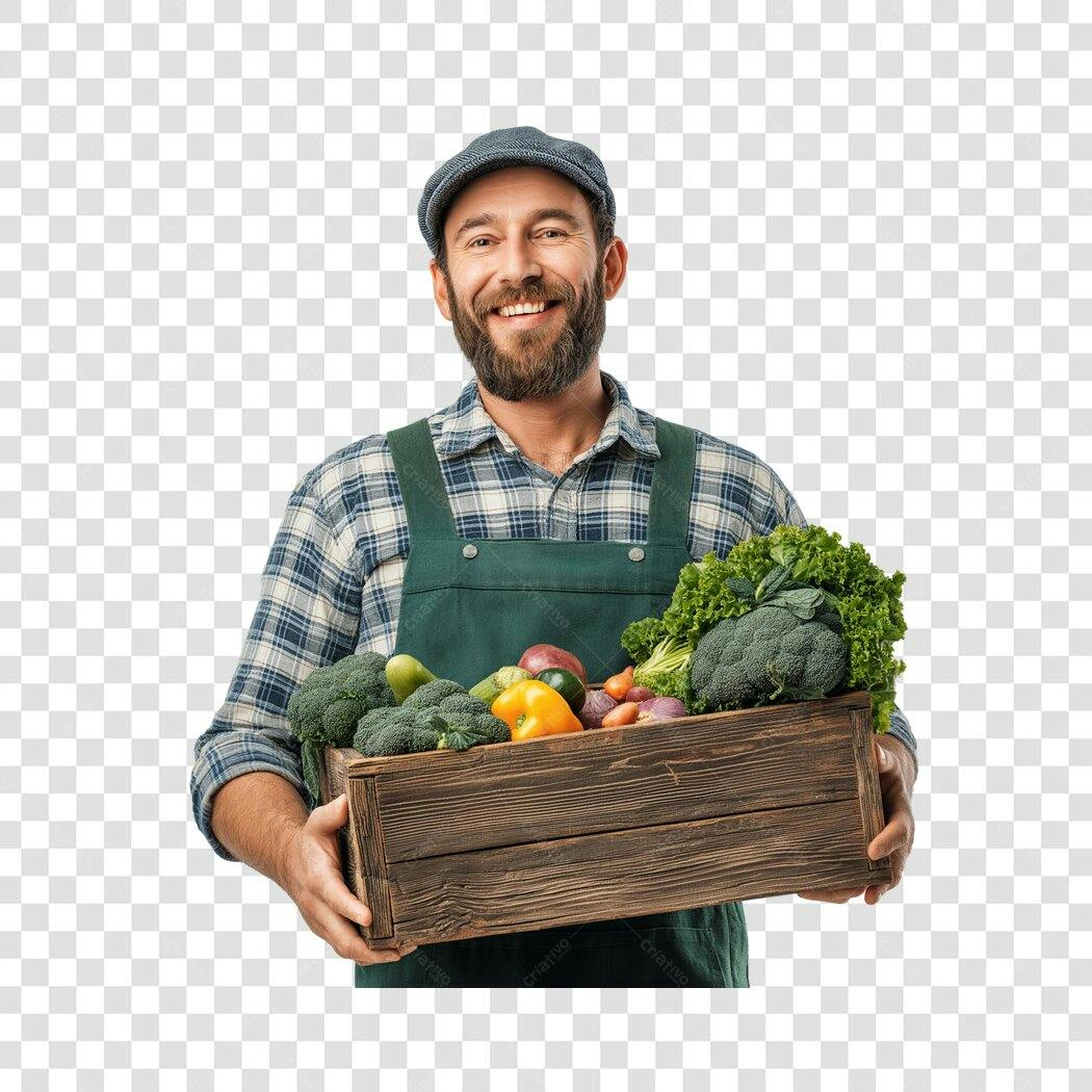 Foto Recortada Homem Agricultor Cesta Vegetais PNG Fundo Transparente