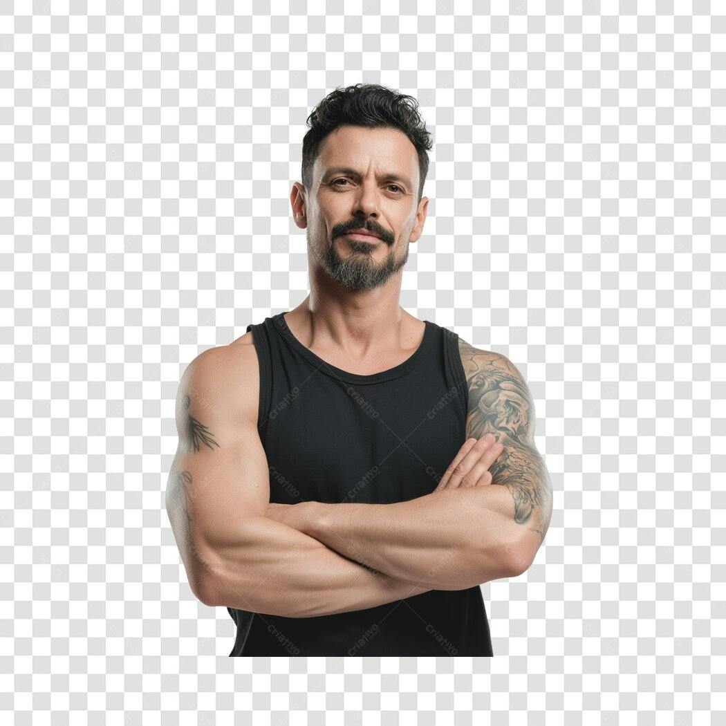 Foto Recortada Homem Fitness Braços Cruzados PNG Fundo Transparente