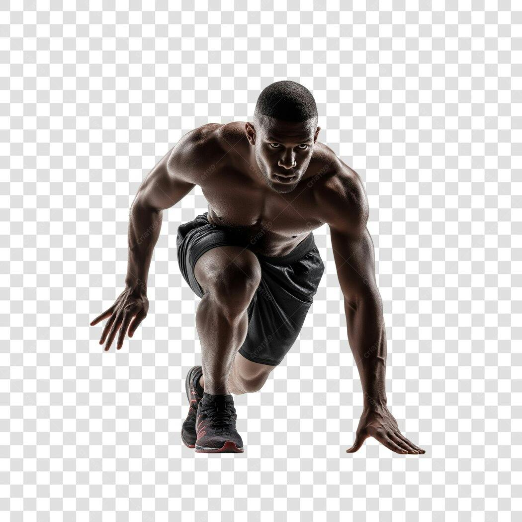 Foto Recortada Homem Fitness Correndo Posição Início PNG Fundo Transparente