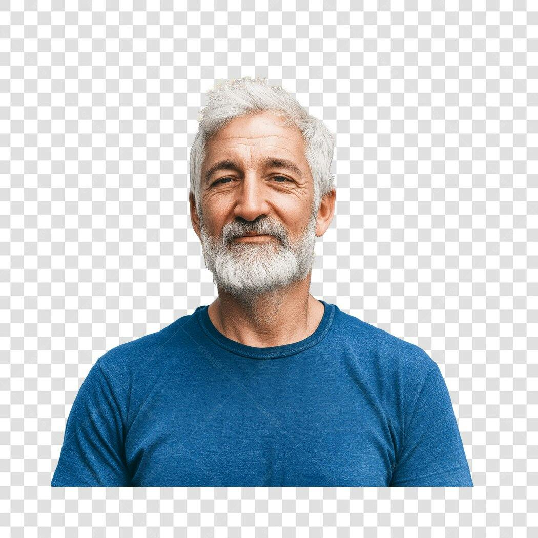 Foto Recortada Homem Idoso Barba Branca Camisa Azul PNG Fundo Transparente