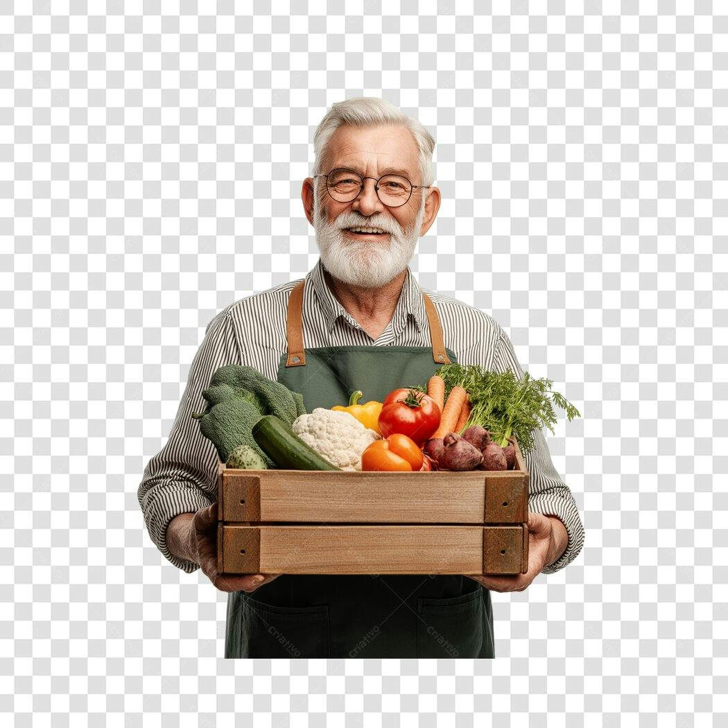 Foto Recortada Homem Idoso Sorrindo Cesta Legumes PNG Fundo Transparente