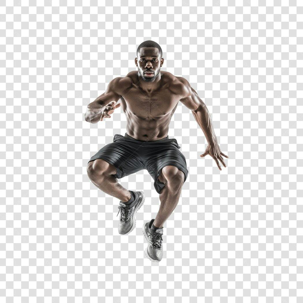 Foto Recortada Homem Musculoso Pulando Fitness PNG Fundo Transparente