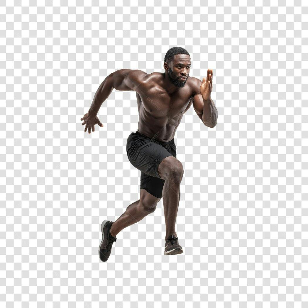 Foto Recortada Homem Negro Correndo Fitness PNG Fundo Transparente