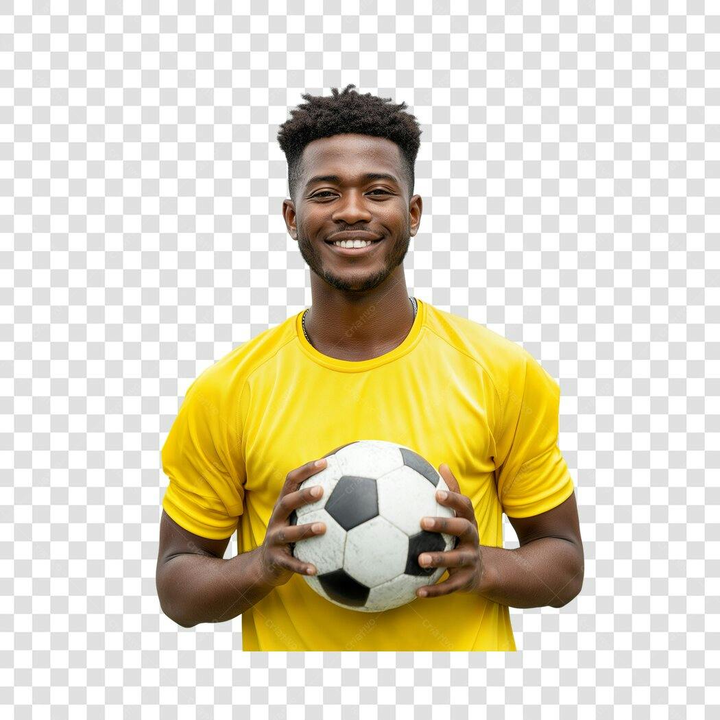 Foto Recortada Homem Negro Sorrindo Bola Futebol PNG Fundo Transparente