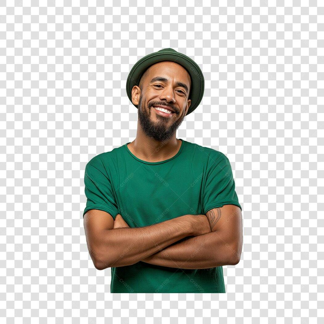 Foto Recortada Homem Negro Sorrindo Chapéu Verde PNG Fundo Transparente
