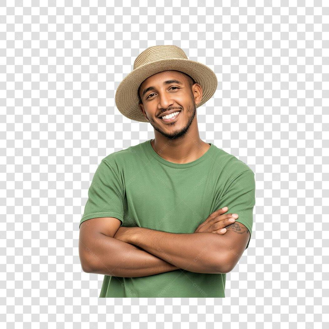 Foto Recortada Homem Sorrindo Chapéu Palha PNG Fundo Transparente