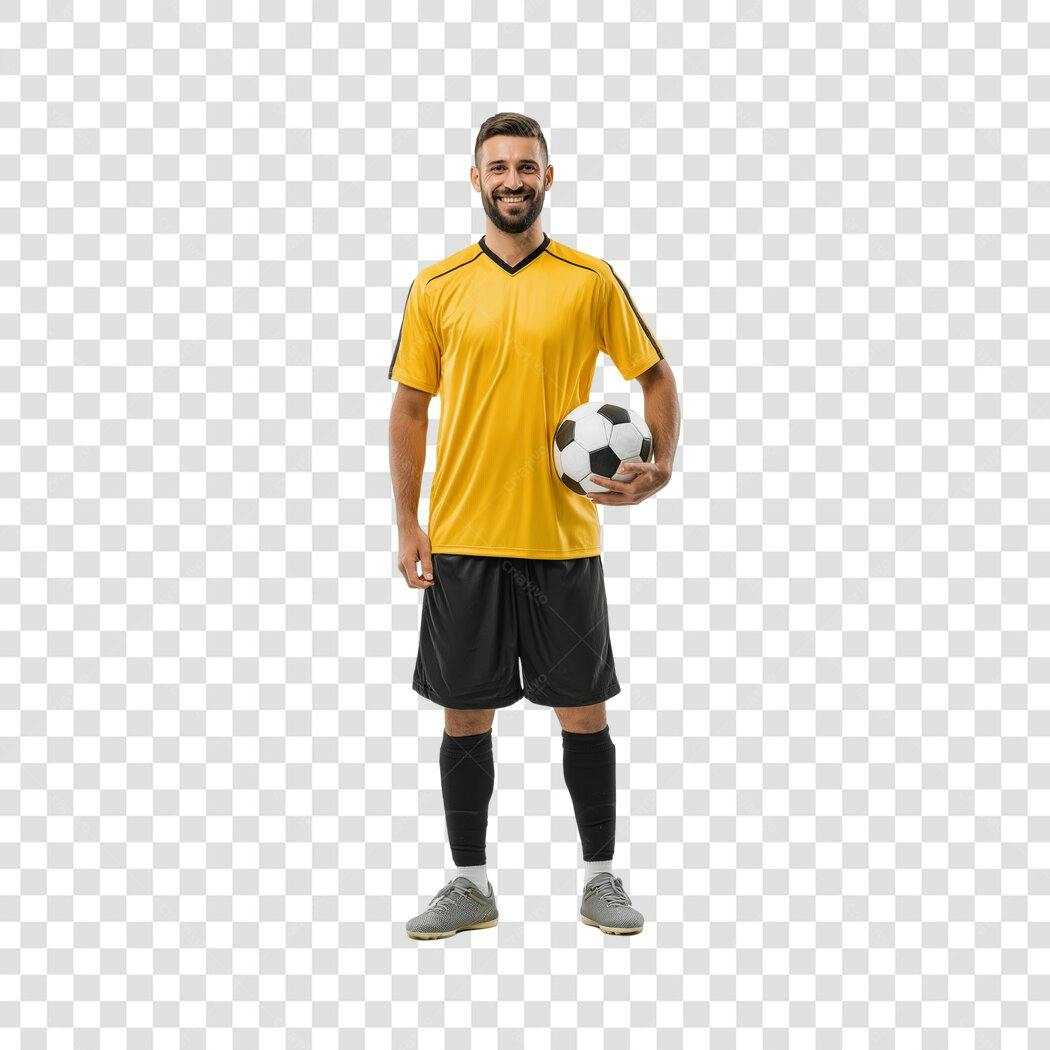 Foto Recortada Jogador Futebol Camisa Amarela PNG Fundo Transparente