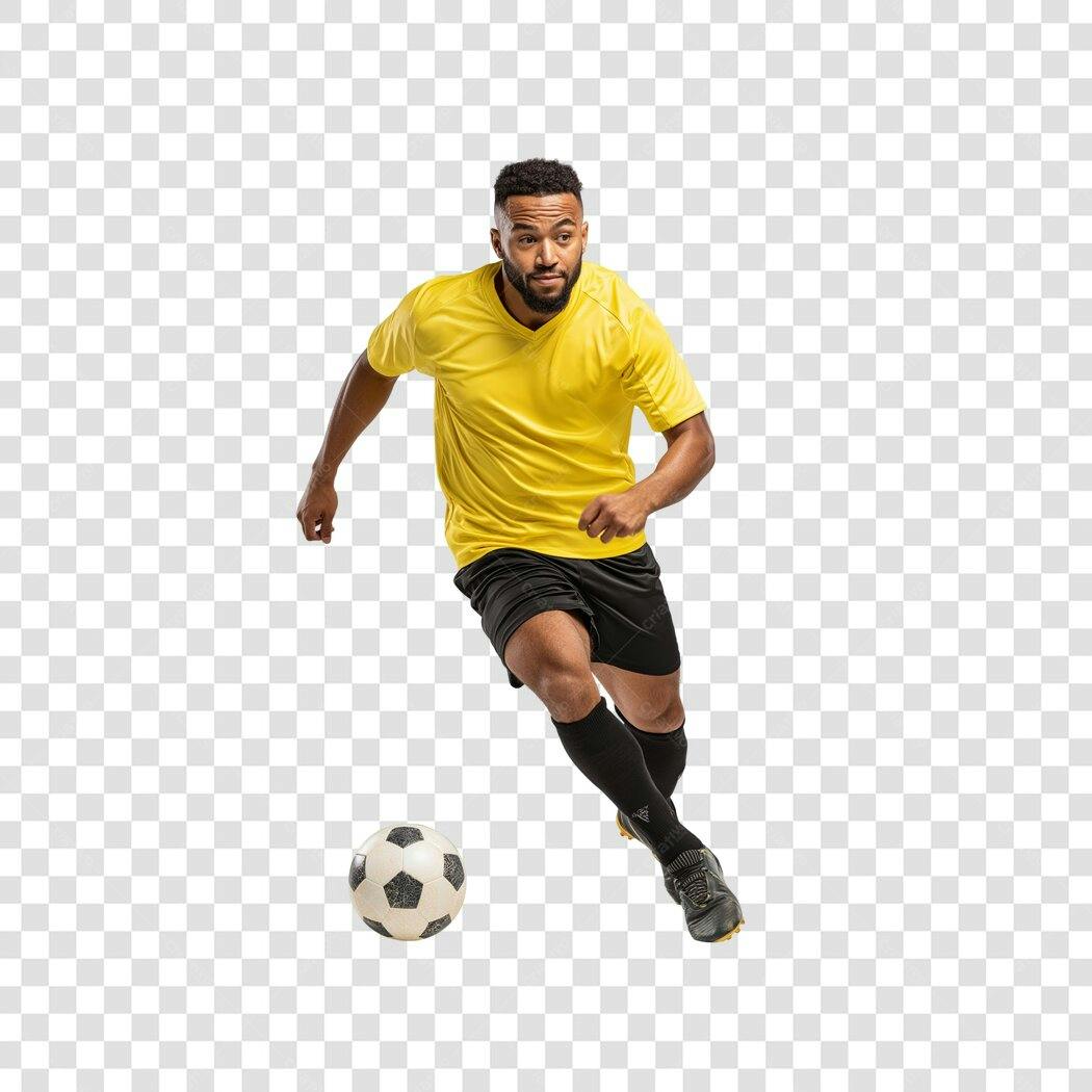 Foto Recortada Jogador Futebol Chutando Bola PNG Fundo Transparente
