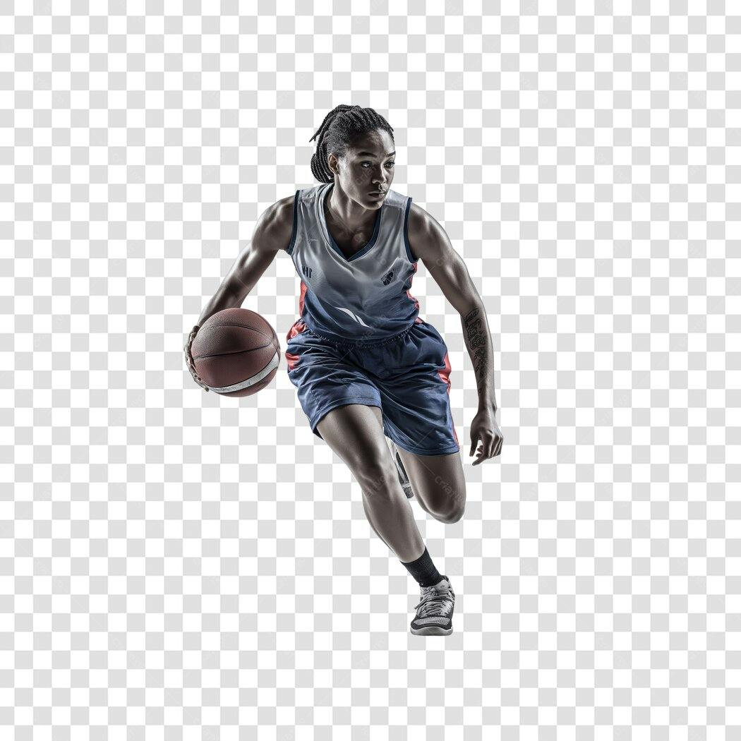 Foto Recortada Jogadora Basquete Driblando PNG Fundo Transparente