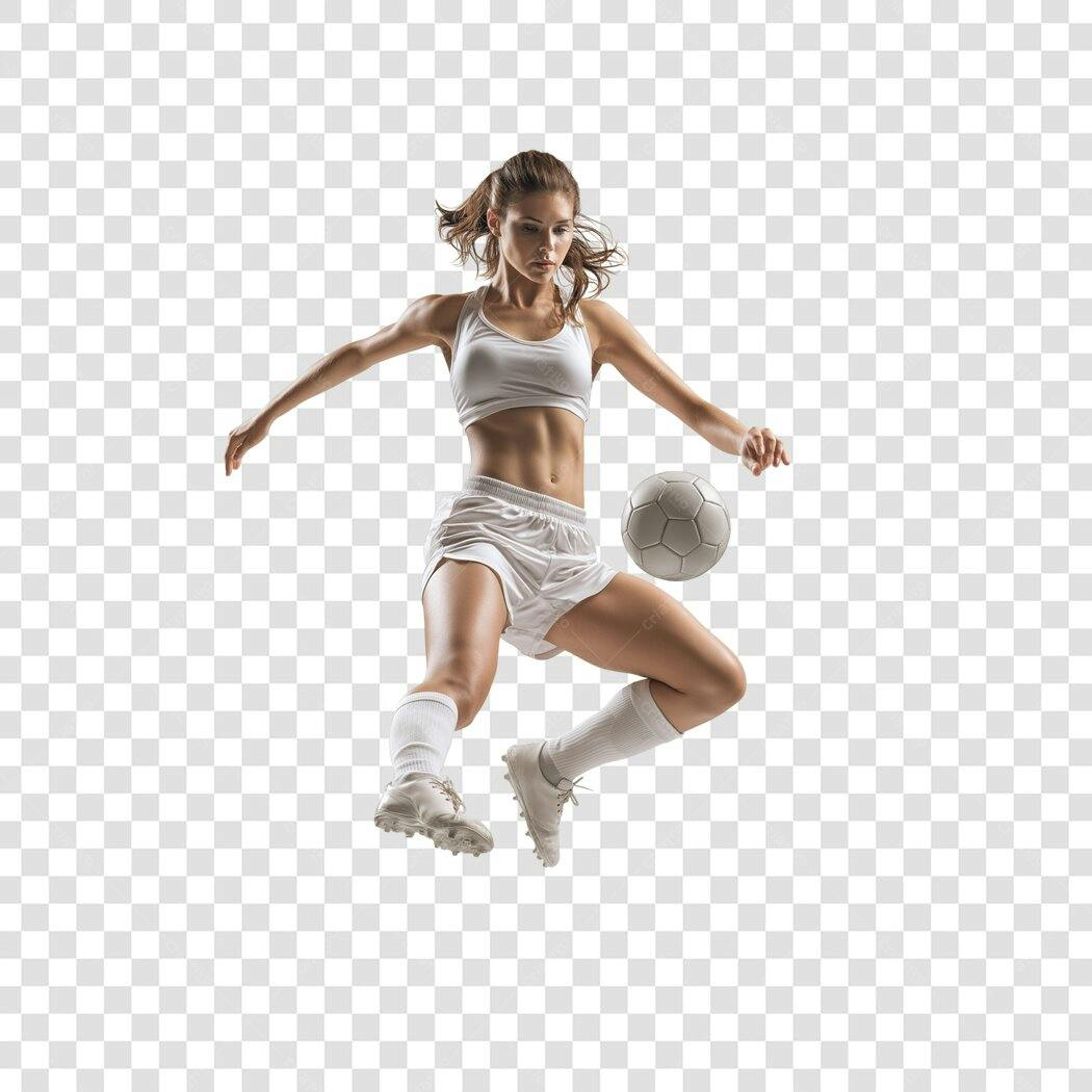 Foto Recortada Jogadora Futebol Chutando Bola PNG Fundo Transparente