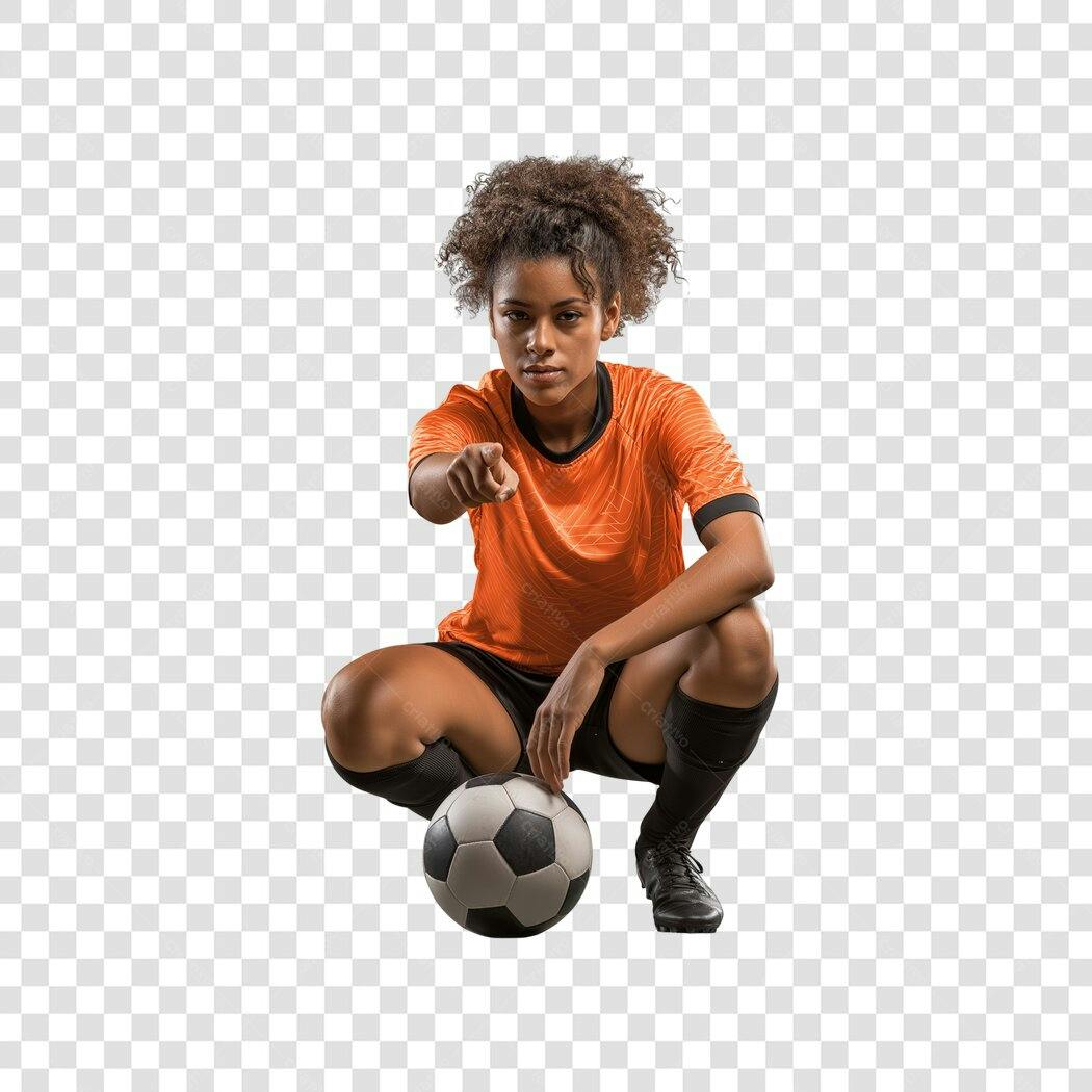 Foto Recortada Jogadora Futebol Feminino Apontando Bola PNG Fundo Transparente