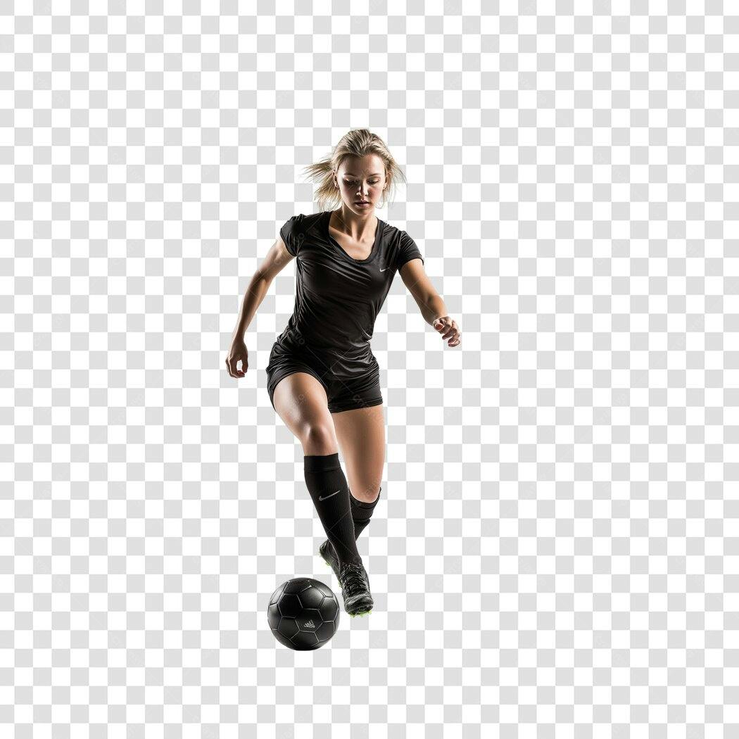 Foto Recortada Jogadora Futebol Feminino Chutando Bola PNG Fundo Transparente