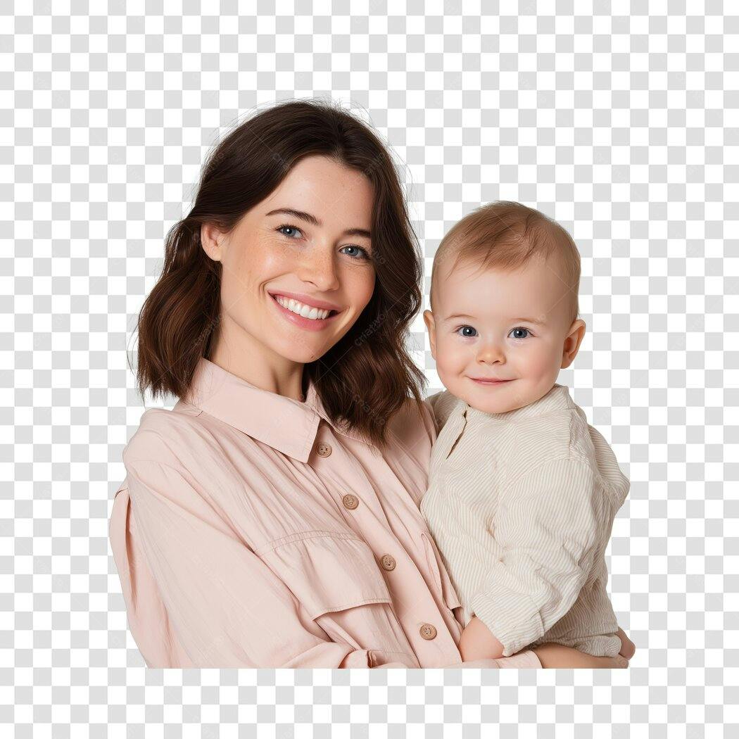 Foto Recortada Mãe Bebê Sorrindo Dia das Mães Maio PNG Fundo Transparente
