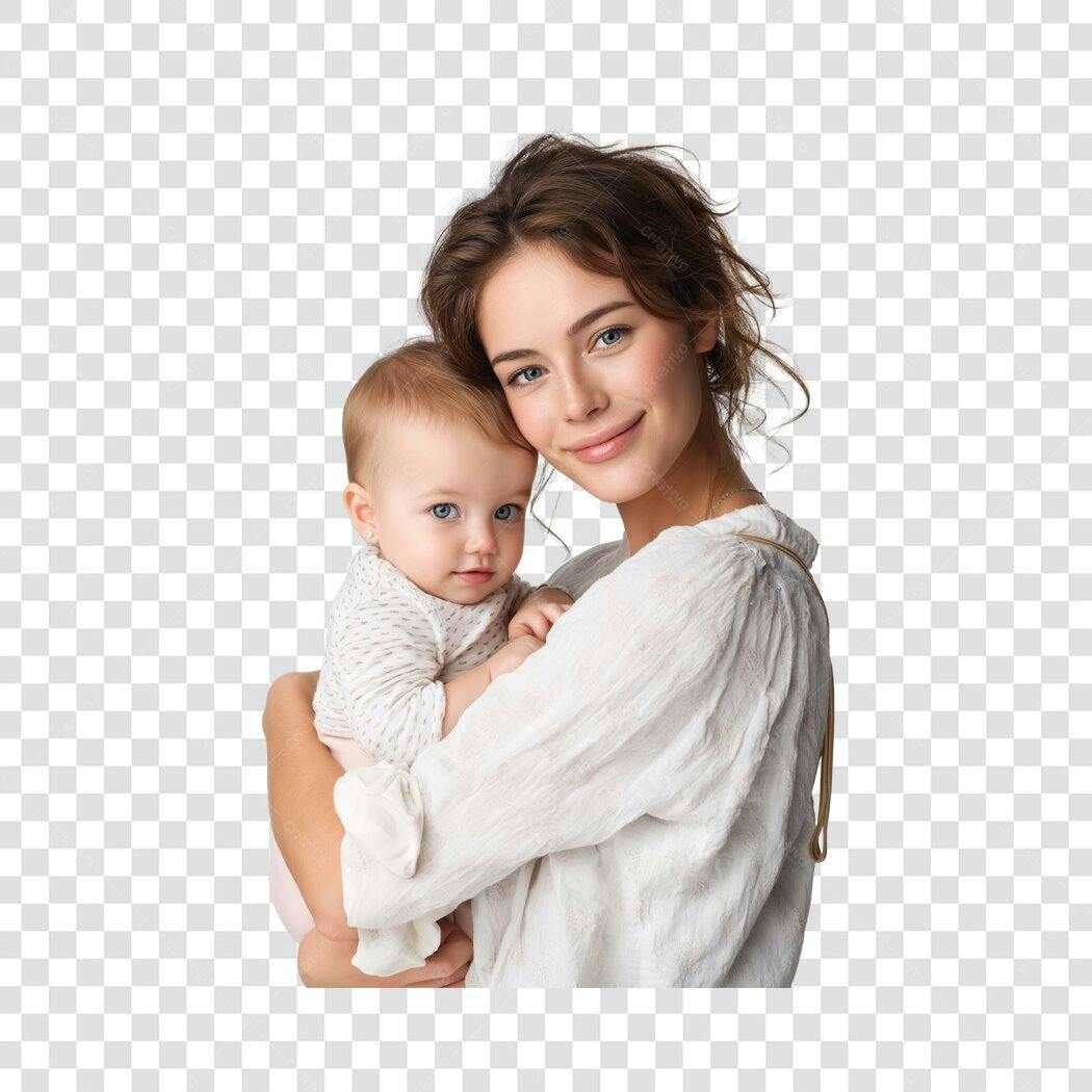 Foto Recortada Mãe e Bebê Sorrindo Dia das Mães Maio PNG Fundo Transparente