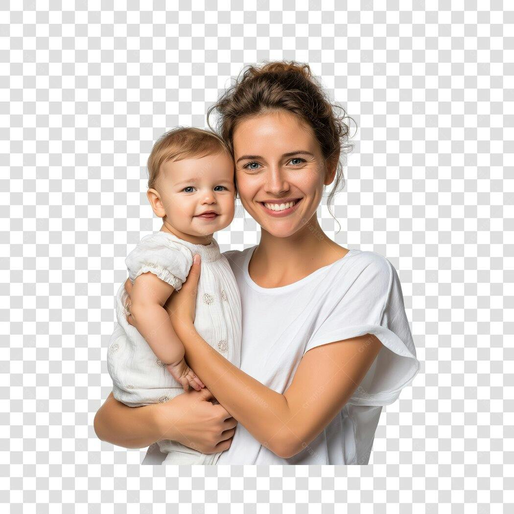Foto Recortada Mãe e Bebê Sorrindo Dia das Mães PNG Fundo Transparente