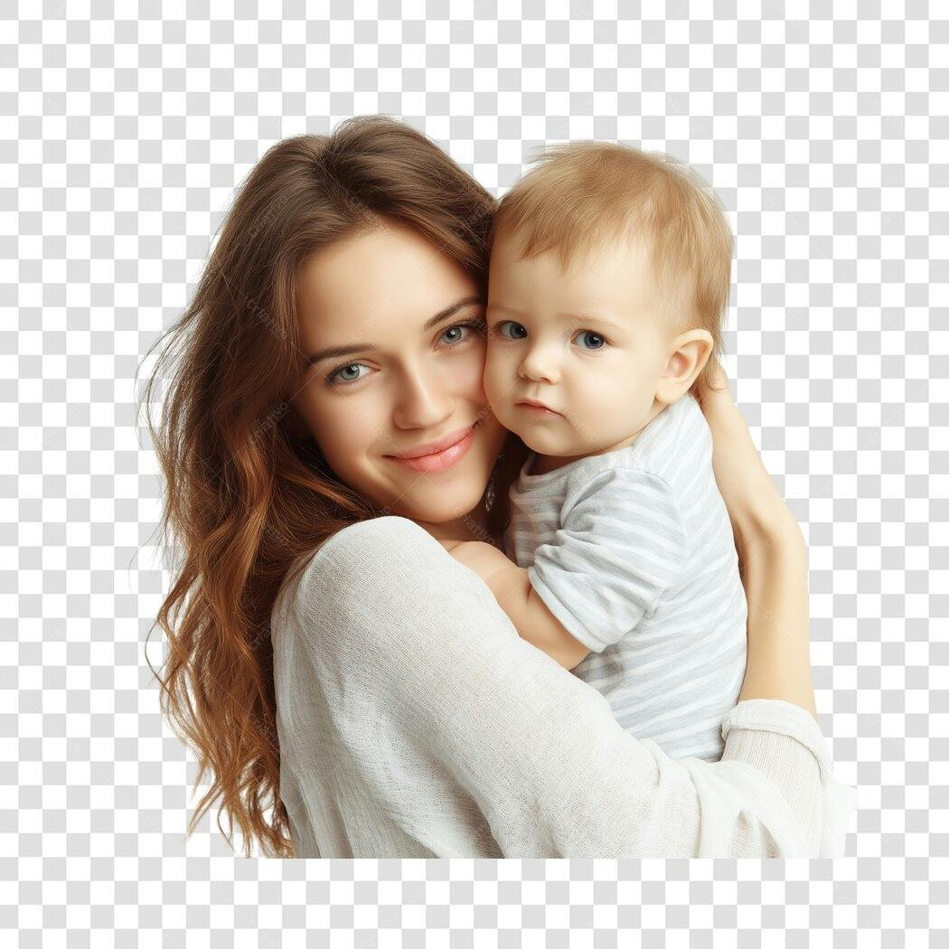 Foto Recortada Mãe e Bebê Sorrindo Dia das Mães PNG Fundo Transparente