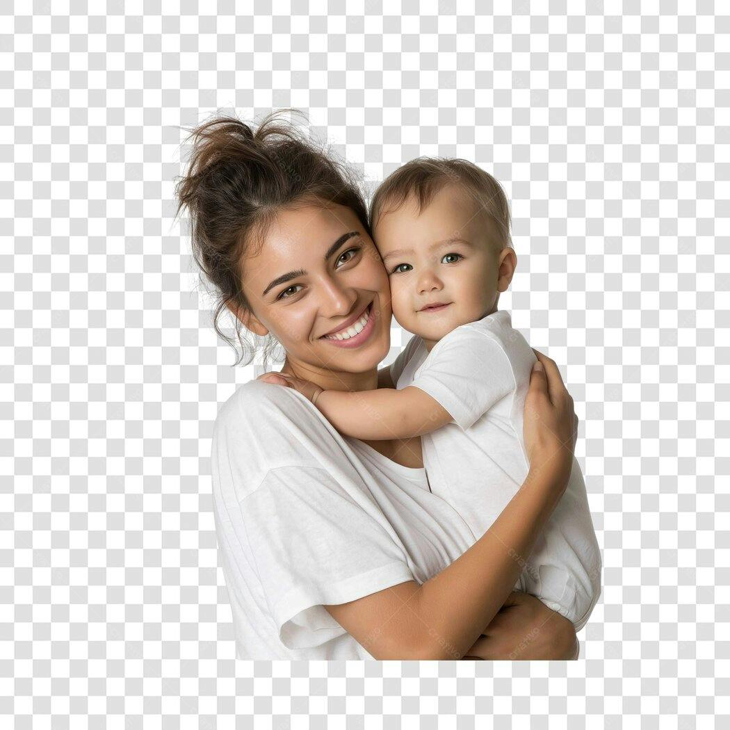 Foto Recortada Mãe e Bebê Sorrindo Dia das Mães PNG Fundo Transparente