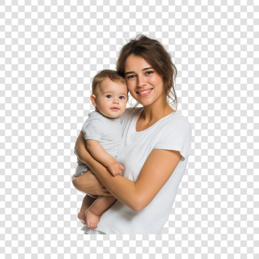 Foto Recortada Mãe e Bebê Sorrindo PNG Fundo Transparente