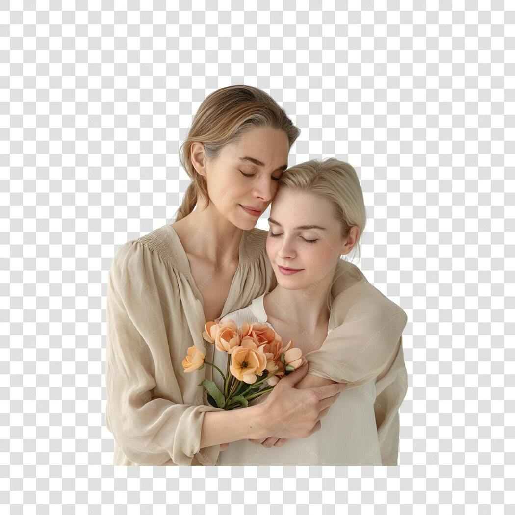 Foto Recortada Mãe e Filha Abraçadas Dia das Mães Maio PNG Fundo Transparente