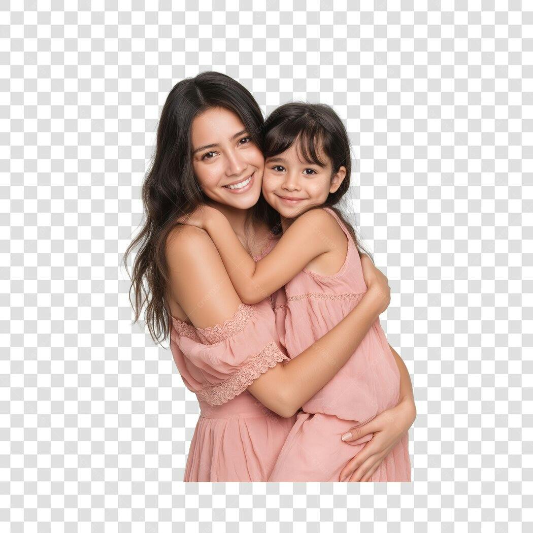 Foto Recortada Mãe e Filha Abraçadas Dia das Mães Maio PNG Fundo Transparente