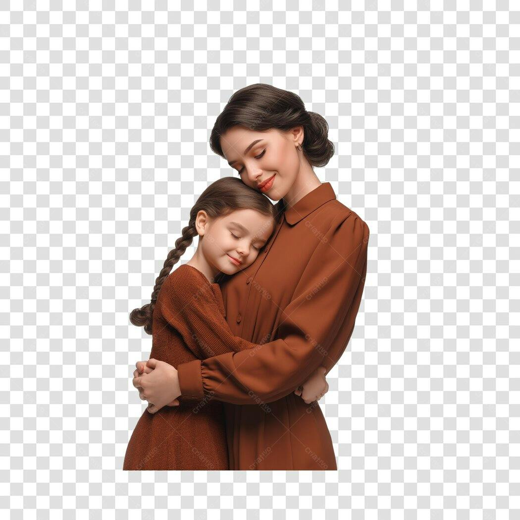 Foto Recortada Mãe e Filha Abraçadas Dia das Mães Maio PNG Fundo Transparente
