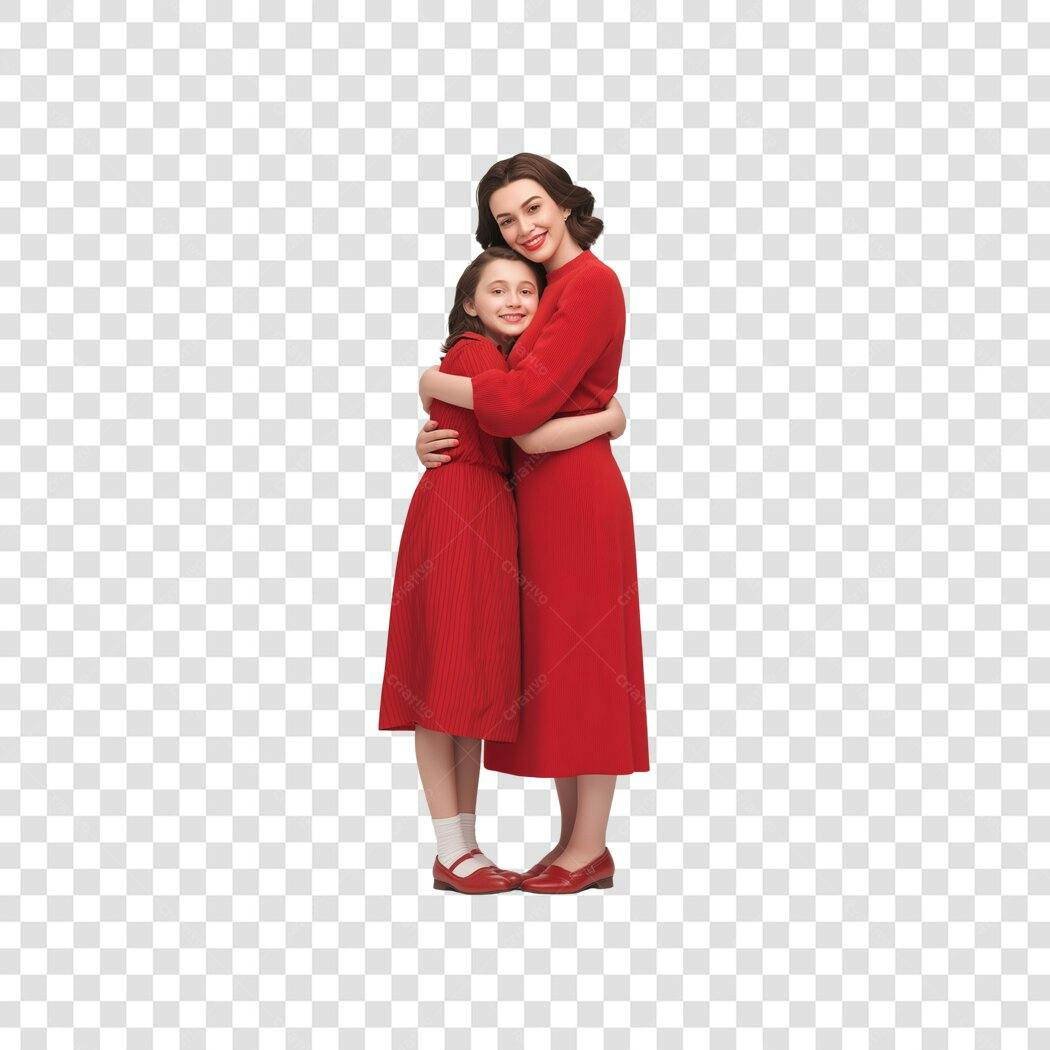Foto Recortada Mãe e Filha Abraçadas Dia das Mães PNG Fundo Transparente