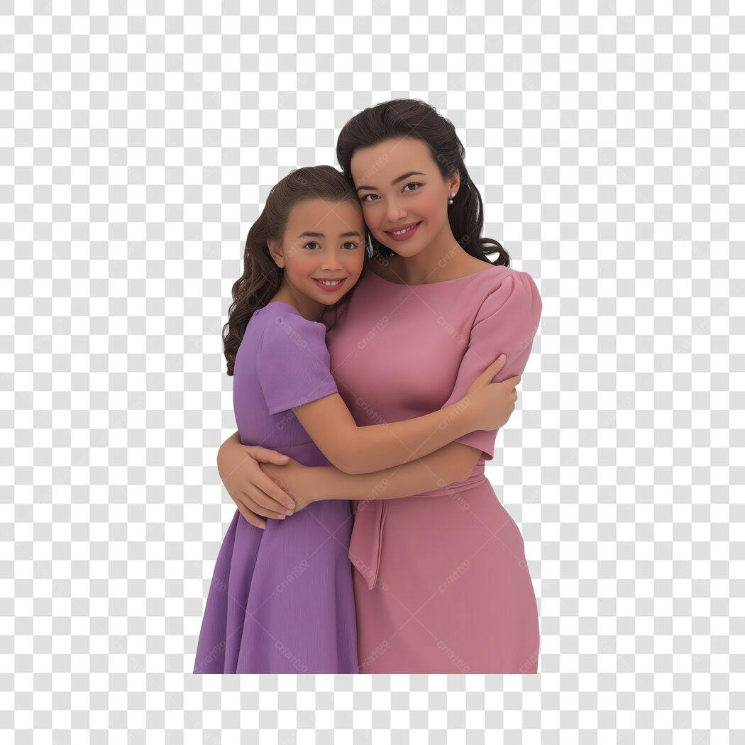 Foto Recortada Mãe e Filha Abraçadas Dia das Mães PNG Fundo Transparente